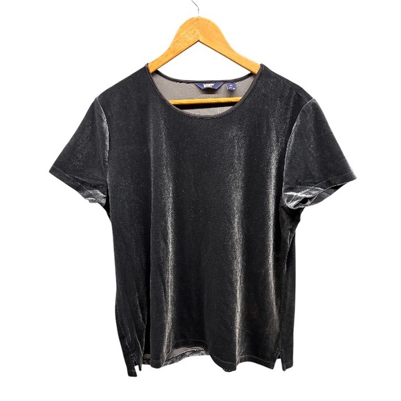 Lands' End Velvet T-Shirt Women's Size XL (18) Black Short Sleeve Stretch Casual - Picture 1 of 8